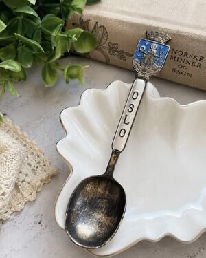 Oslo Norway Souvenir Spoon Enamel Crest 925S Silver Single Flatware Piece
